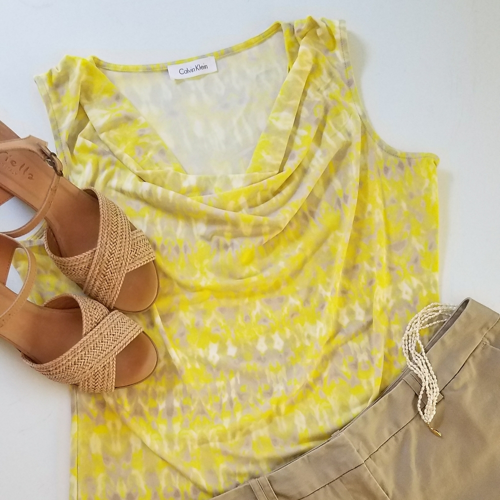 Yellow patterened cowl neck Calvin Klein tank